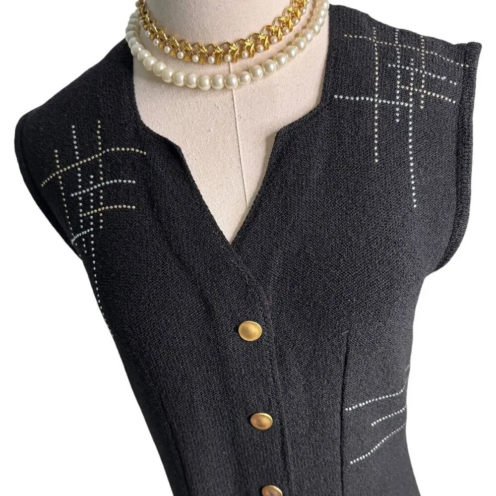 Jennifer Roberts Vintage Black Metallic Studded Jumpsuit one piece art wear S/M - Picture 3 of 14